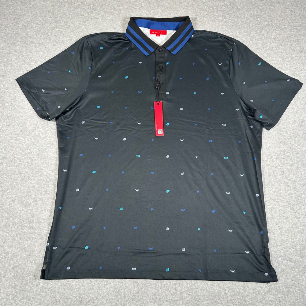 Redvanly Golf‎ Polo Shirt Mens XL Black Langham Striped Collar Performance NEW - Picture 2 of 7